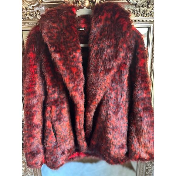 NATORI Red Leopard Faux Fur Jacket